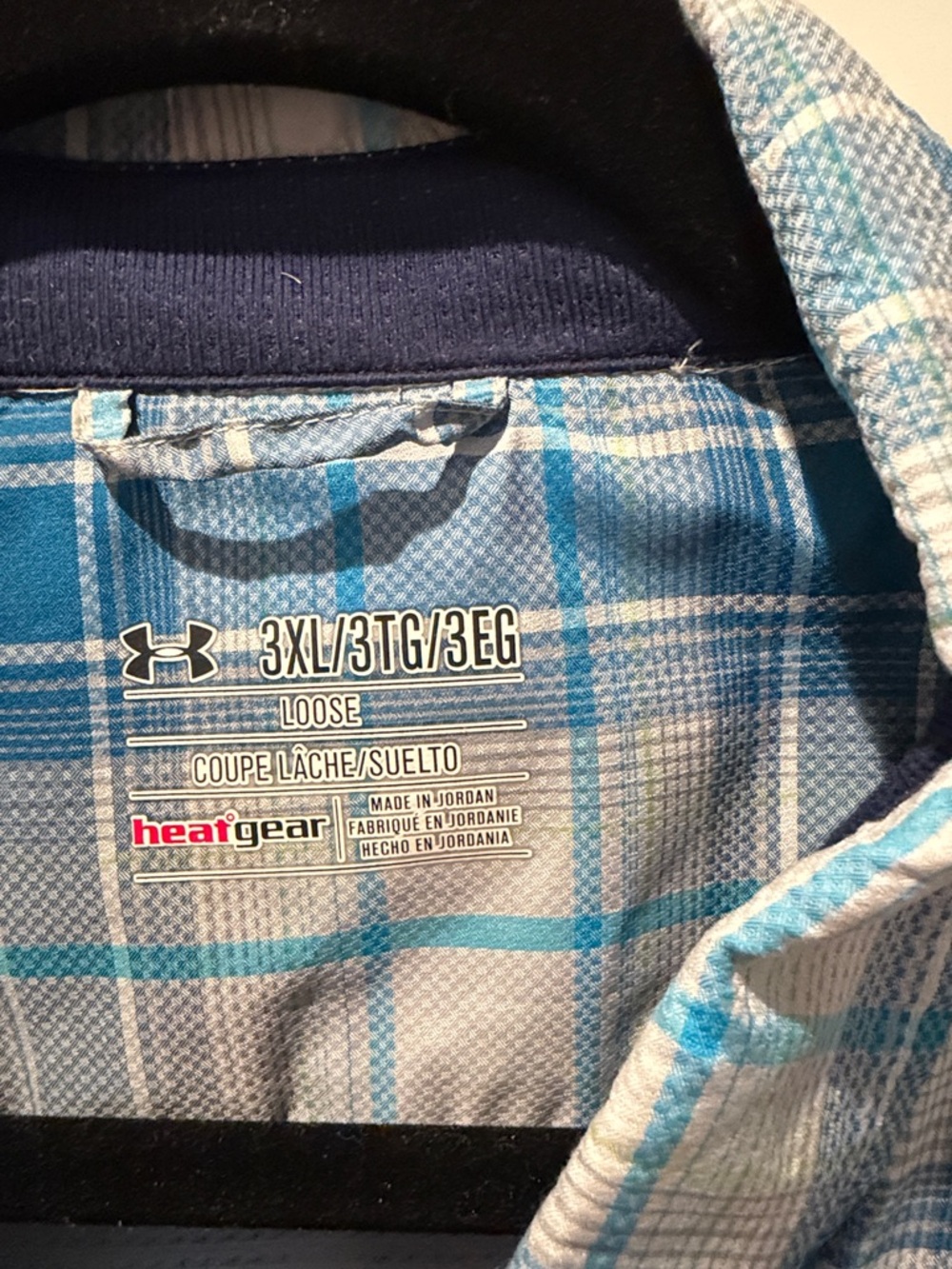 Under Armour Men’s Light Blue and White Plaid Short-Sleeve Button-Down Shirt - Picture 2 of 7